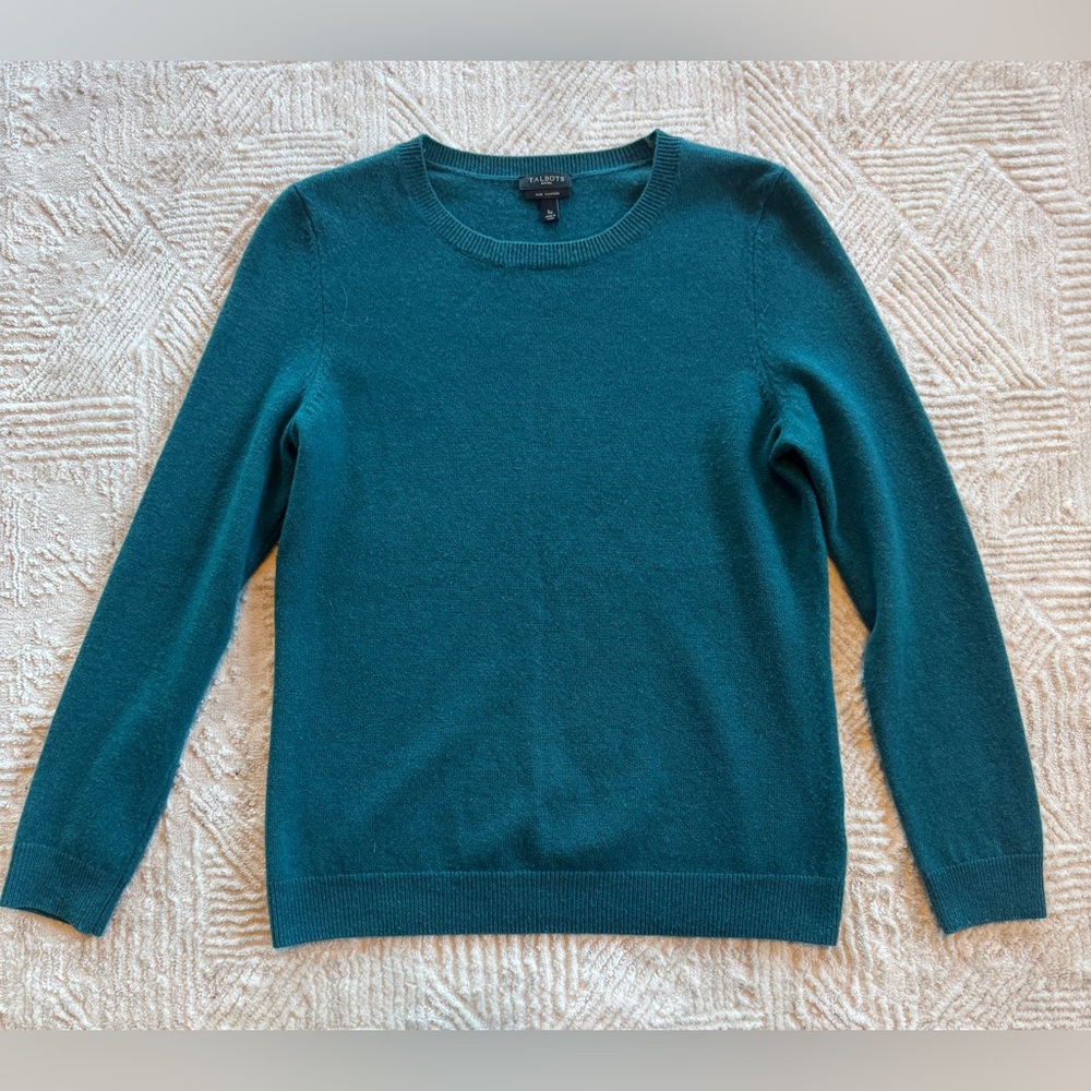 Talbots Pure Cashmere Crewneck Sweater Teal Blue Green Petite Small SP